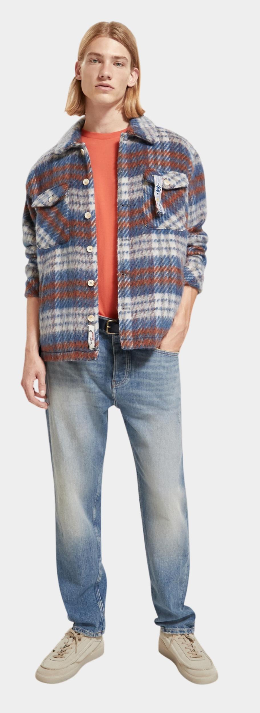 Scotch & Soda Winterjack Blauw Brushed Wool blend check overs 174440/6770