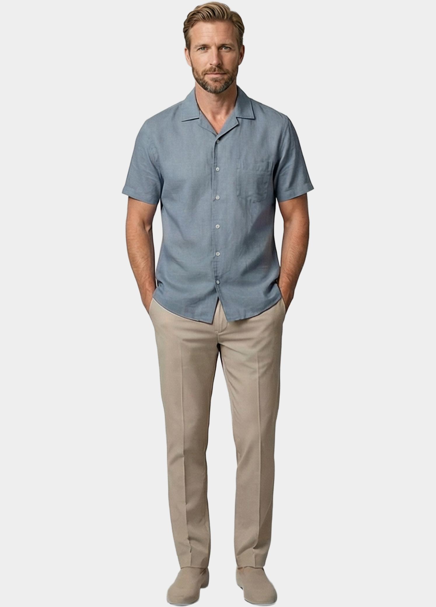 Giordano overhemd korte mouw heren Blauw Capri Short Sleeve Resort Gar 616002/64