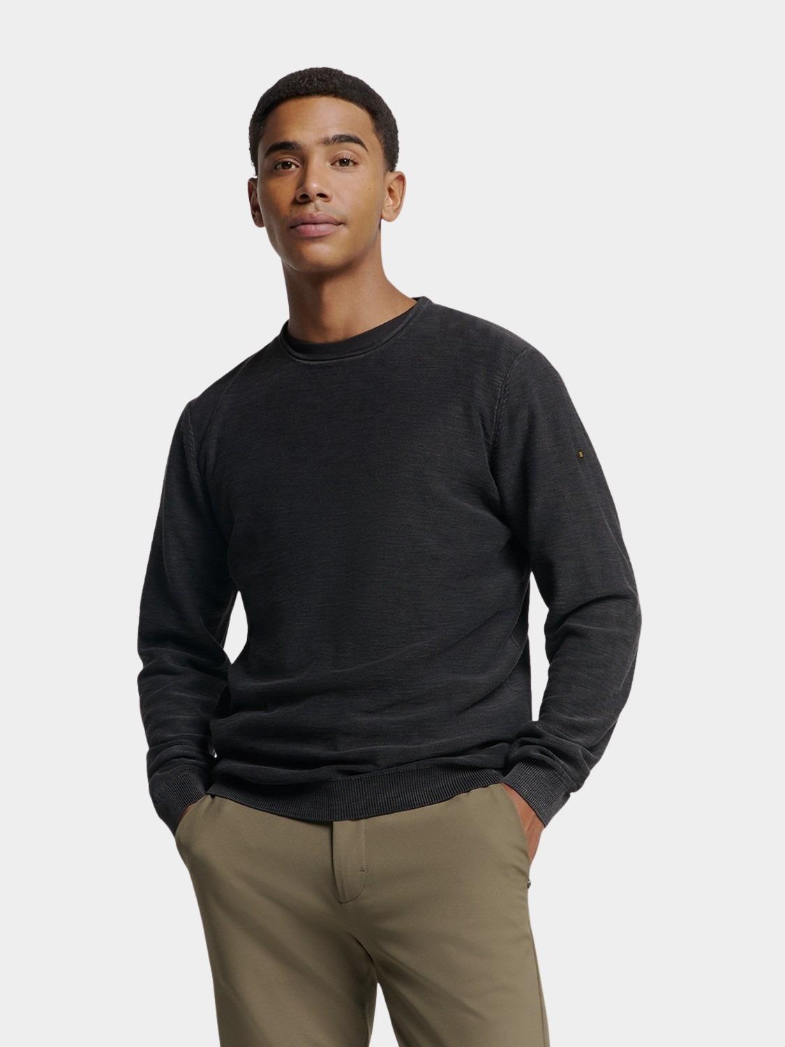 No Excess Pullover Zwart Pullover Crewneck Garment Dye N2101/020