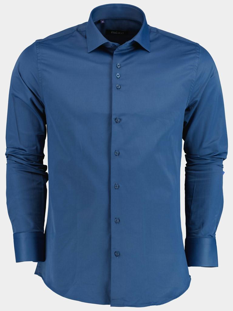Ferlucci Casual hemd lange mouw Blauw slim fit Napolii/Steelblue