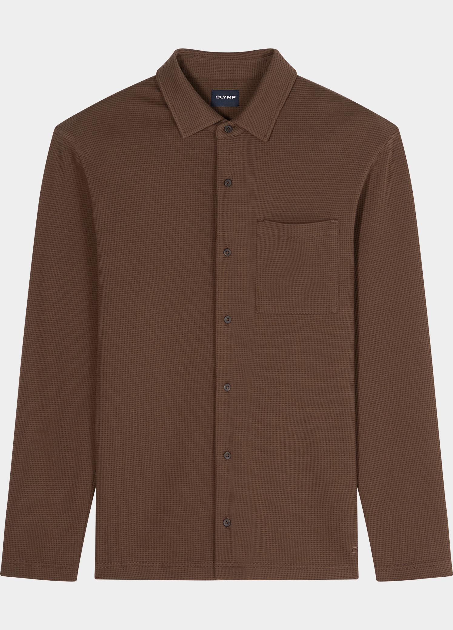 Olymp Polo lange mouwen heren Bruin Polo Button Through Waffle St 540224/28