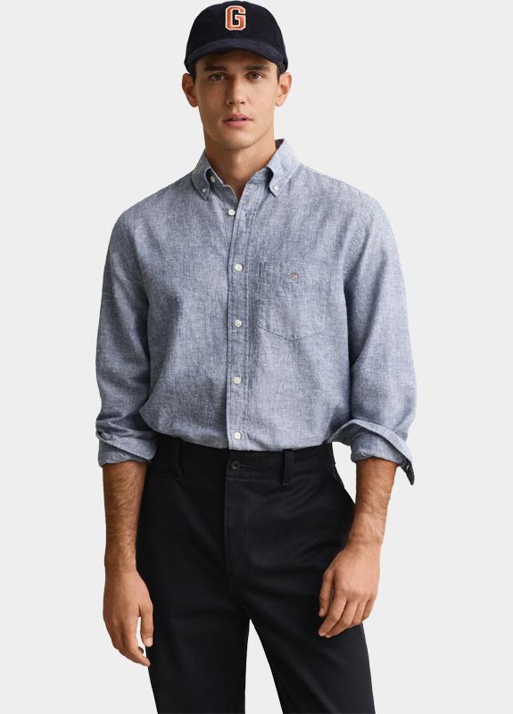 Gant Overhemd heren Blauw Overoverhemd van linnenmix 3250082/442