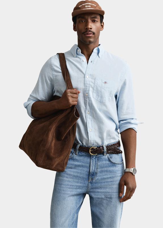 Gant Overhemd heren Blauw Overoverhemd van linnenmix 3250082/450