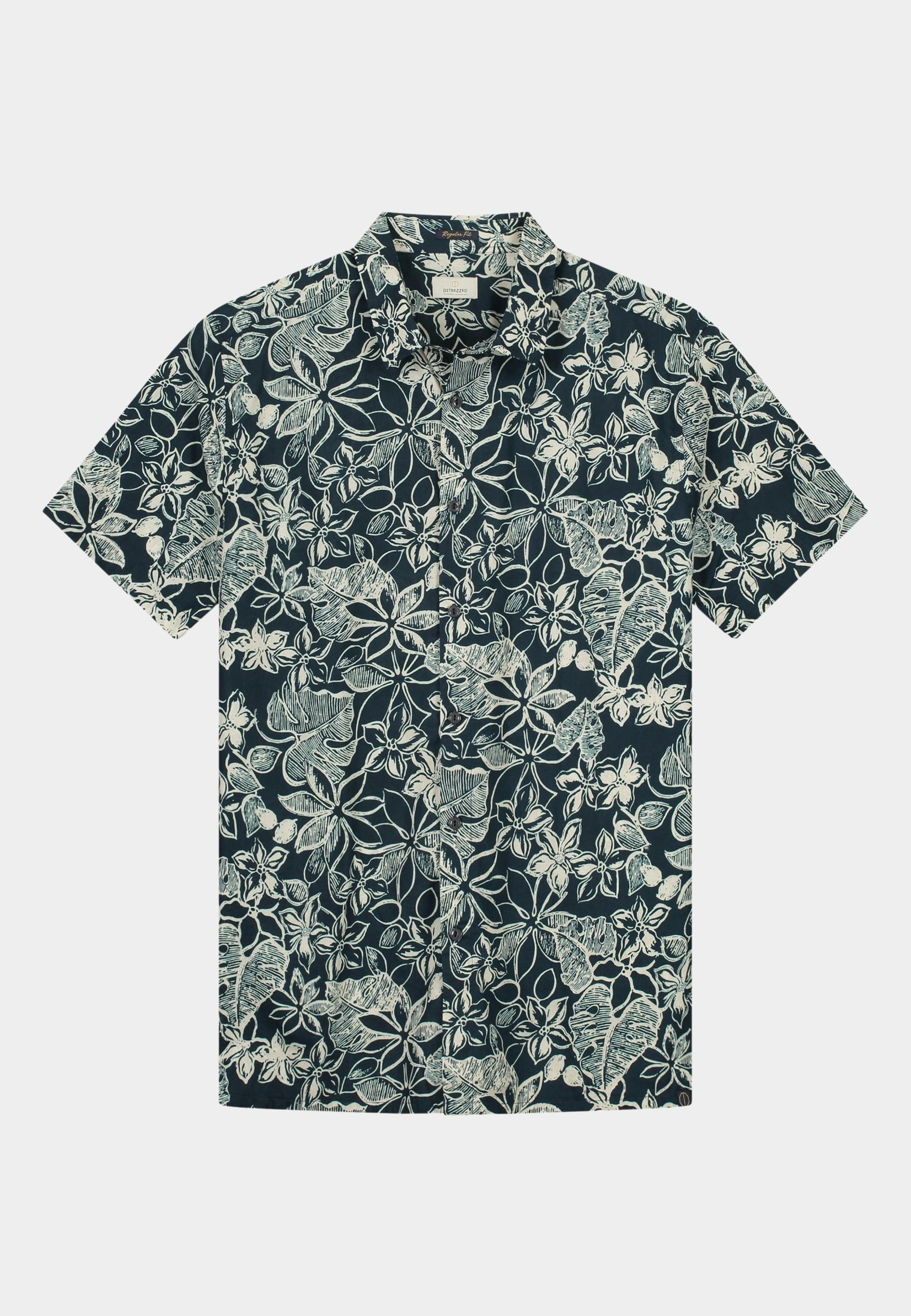 Dstrezzed Casual hemd korte mouw Blauw Shirt 2 Tone Flower Voile 311418/649