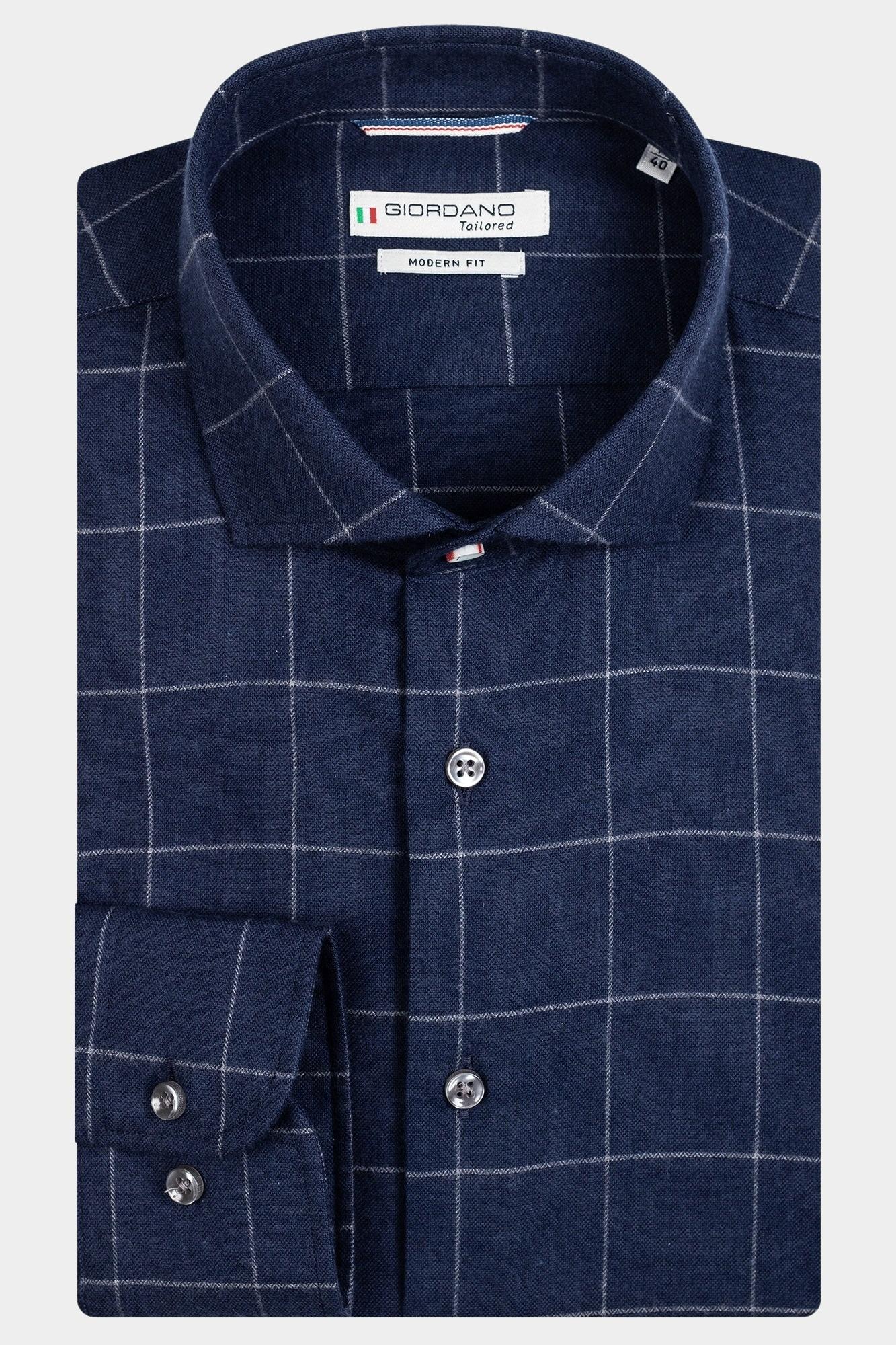 Giordano Casual hemd lange mouw Blauw Row, LS Cutaway Minimal Open 327826/60