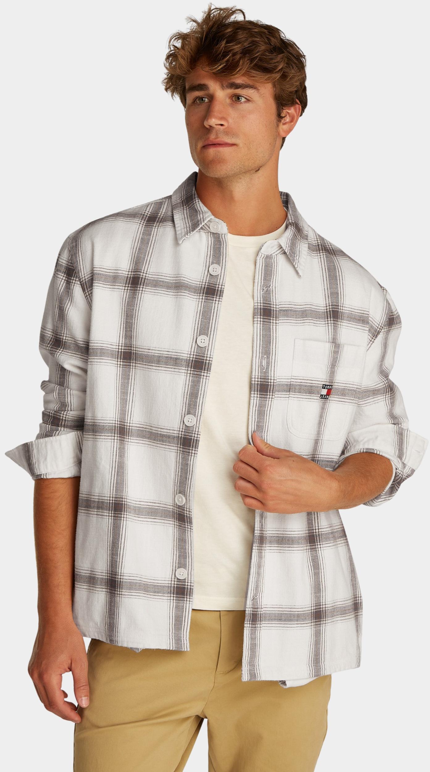 Tommy Jeans Overshirt Wit TJM COTTON SLUB CHECK OVERSHI DM0DM21343/YBH