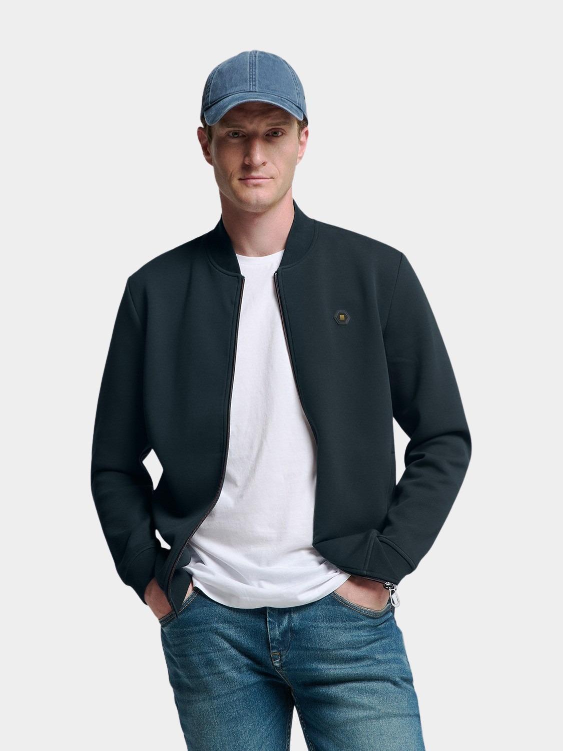 No Excess Vest Blauw Sweater Full Zipper Pique Bom N1006/078