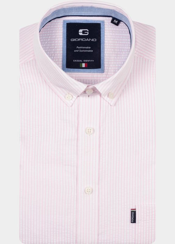 Giordano overhemd korte mouw heren Roze Alfa Short Sleeve Button Down 616125/51