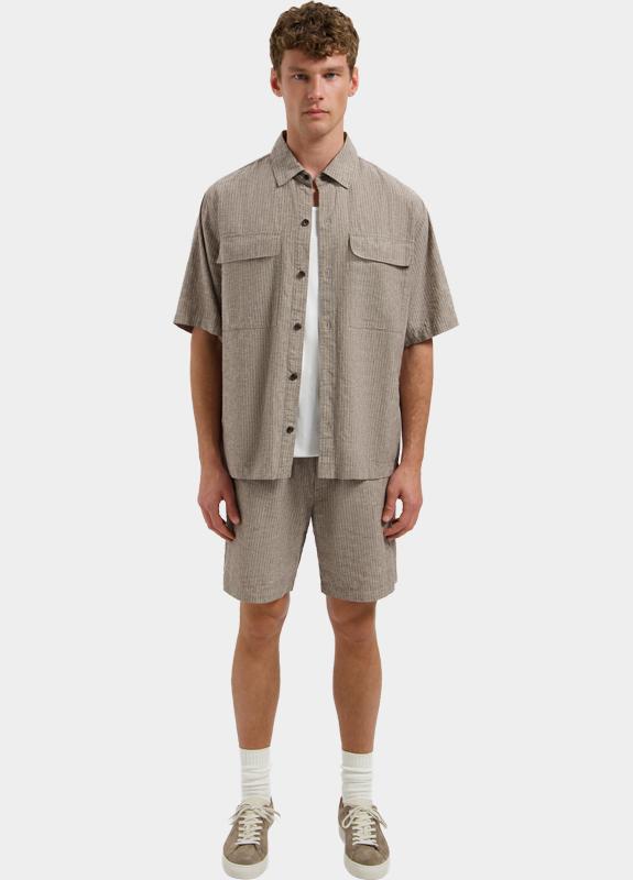 Dstrezzed overhemd korte mouw heren Beige Pinstripe Shirt 311521/216