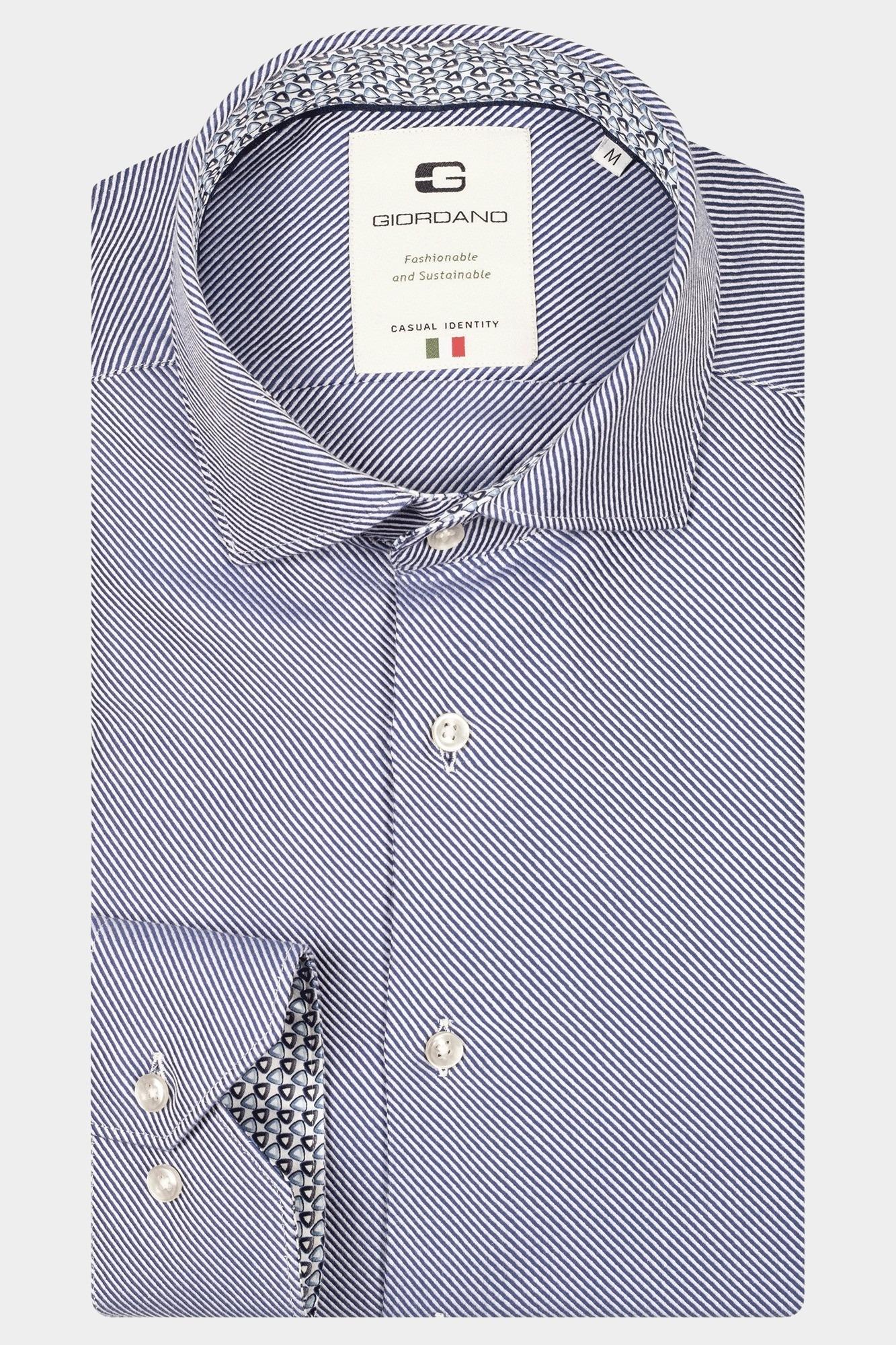 Giordano Casual hemd lange mouw Blauw Maggiore long sleeve semi cut 517880/64