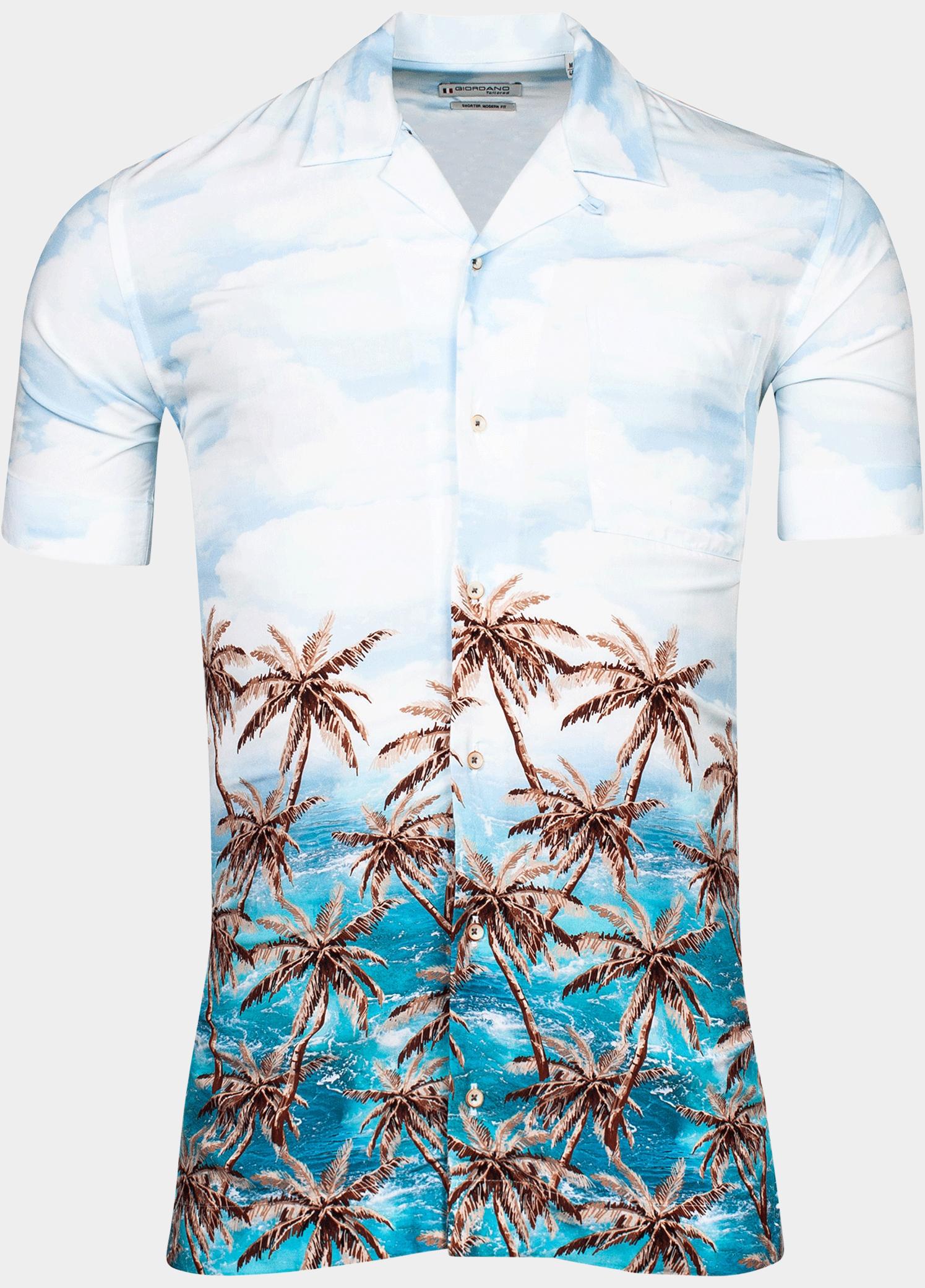 Giordano overhemd korte mouw heren Blauw Vigo, SS Cutaway Palm Print 416856/62
