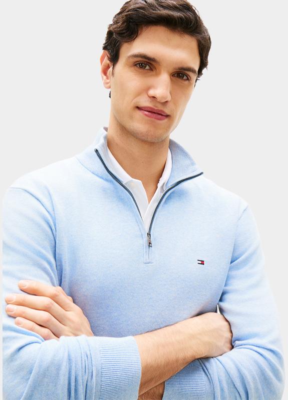 Tommy Hilfiger Half Zip Blauw ESSENTIAL COTTON ZIP MOCK MW0MW37331/DP5