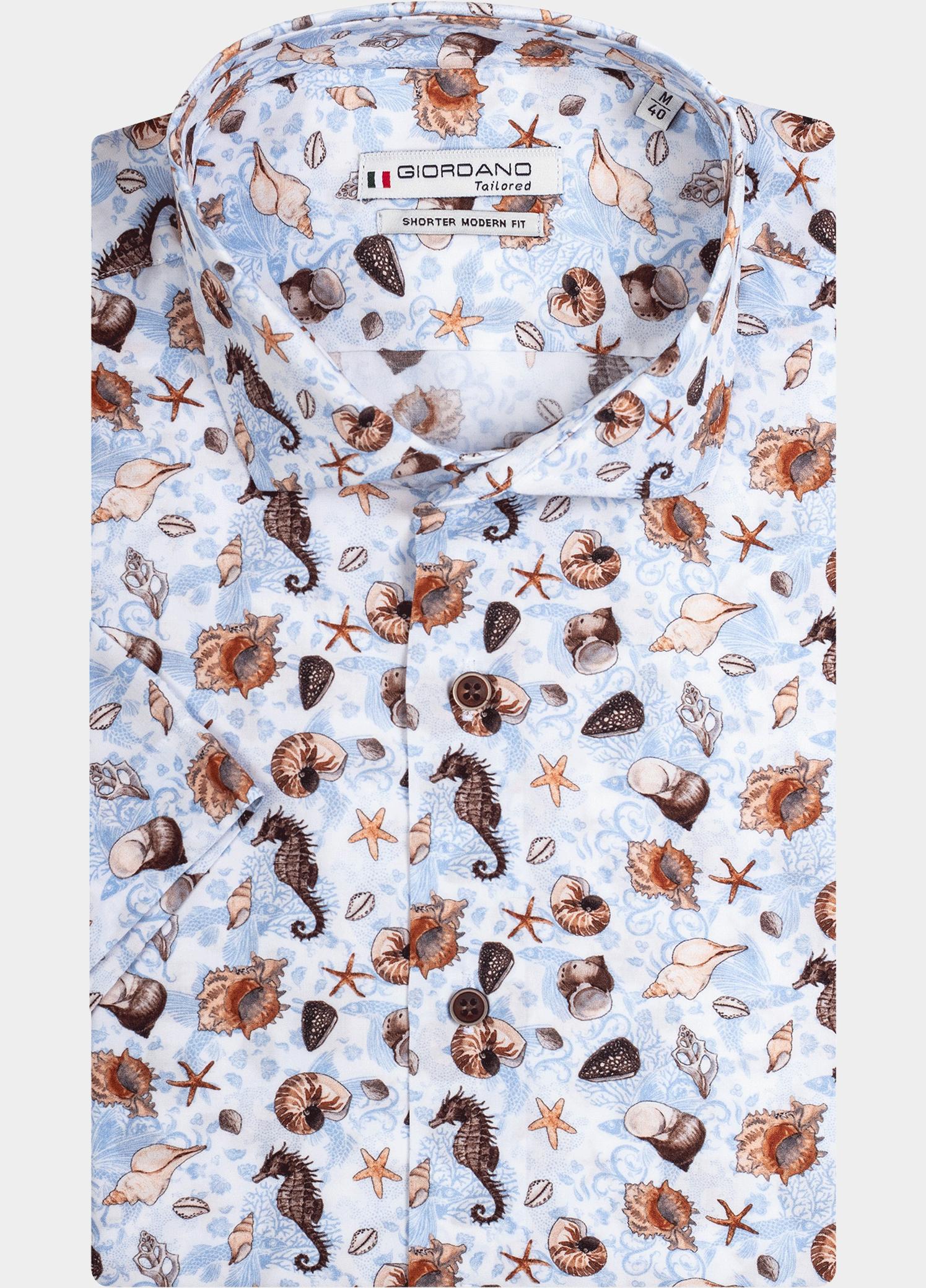Giordano overhemd korte mouw heren Wit Front, SS Cutaway Sea Life Pr 416821/10