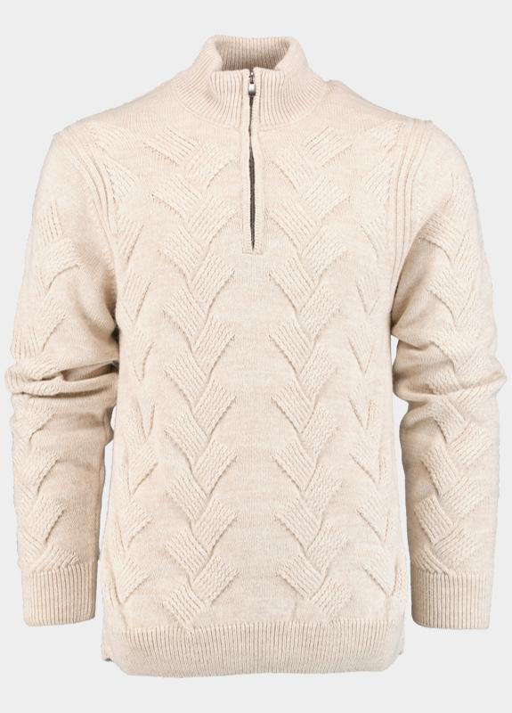 Innocente Half Zip Beige met stoere ingebreide kabel 1151/4 Ecru