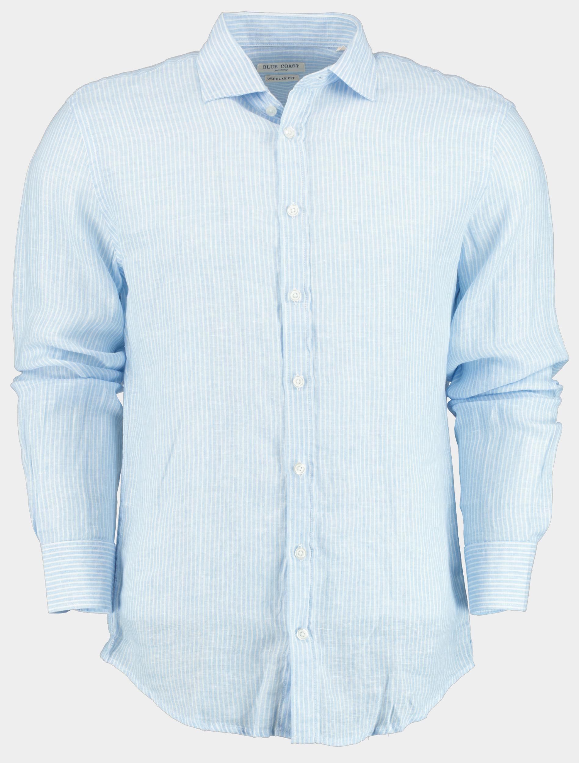 Blue Coast Casual hemd lange mouw Blauw 100% linnen, met fijn streepje 118R/0015 celeste