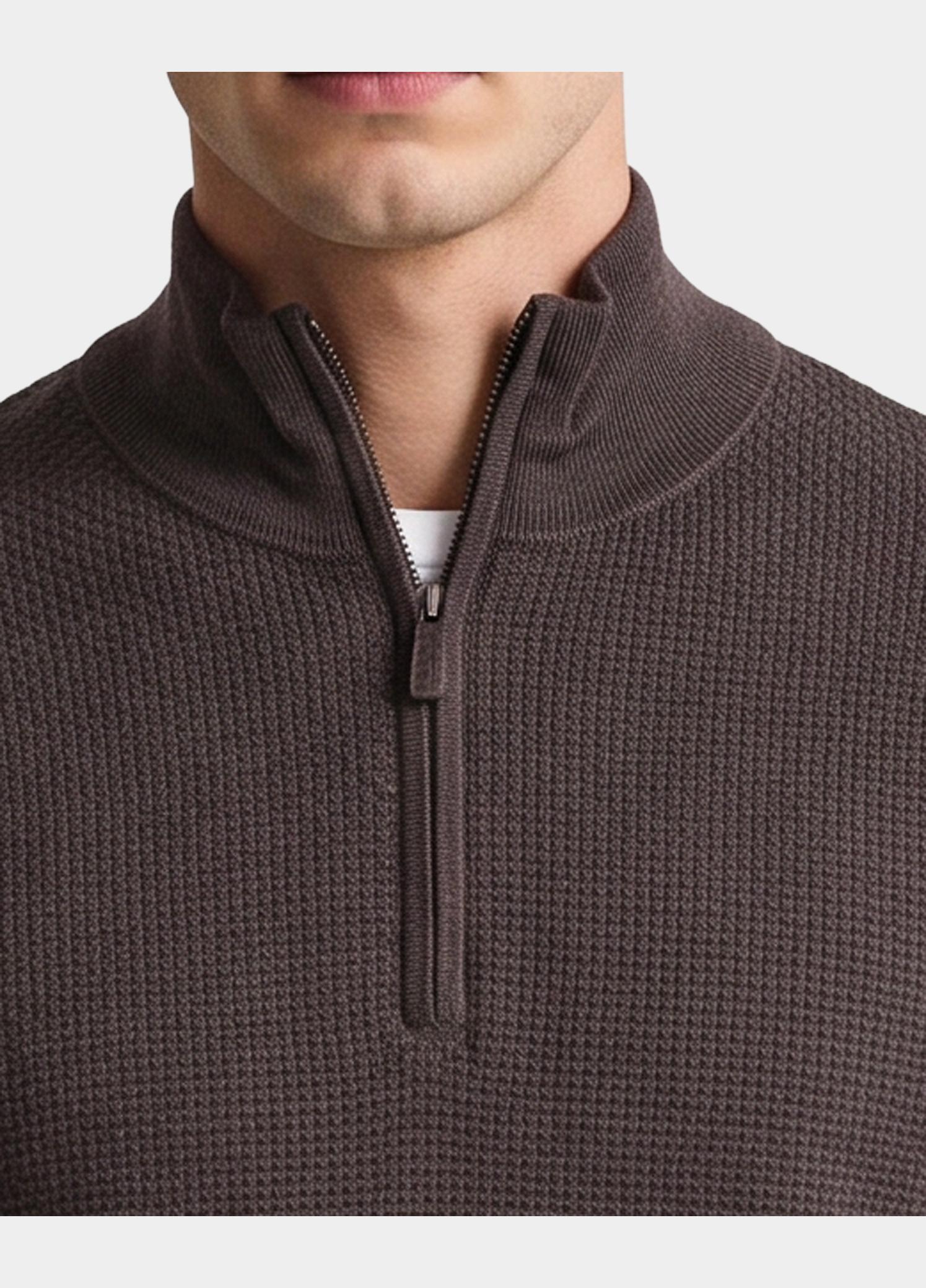 R2 Amsterdam Pullover heren Bruin Structured half zip 134.ZIP.001/042