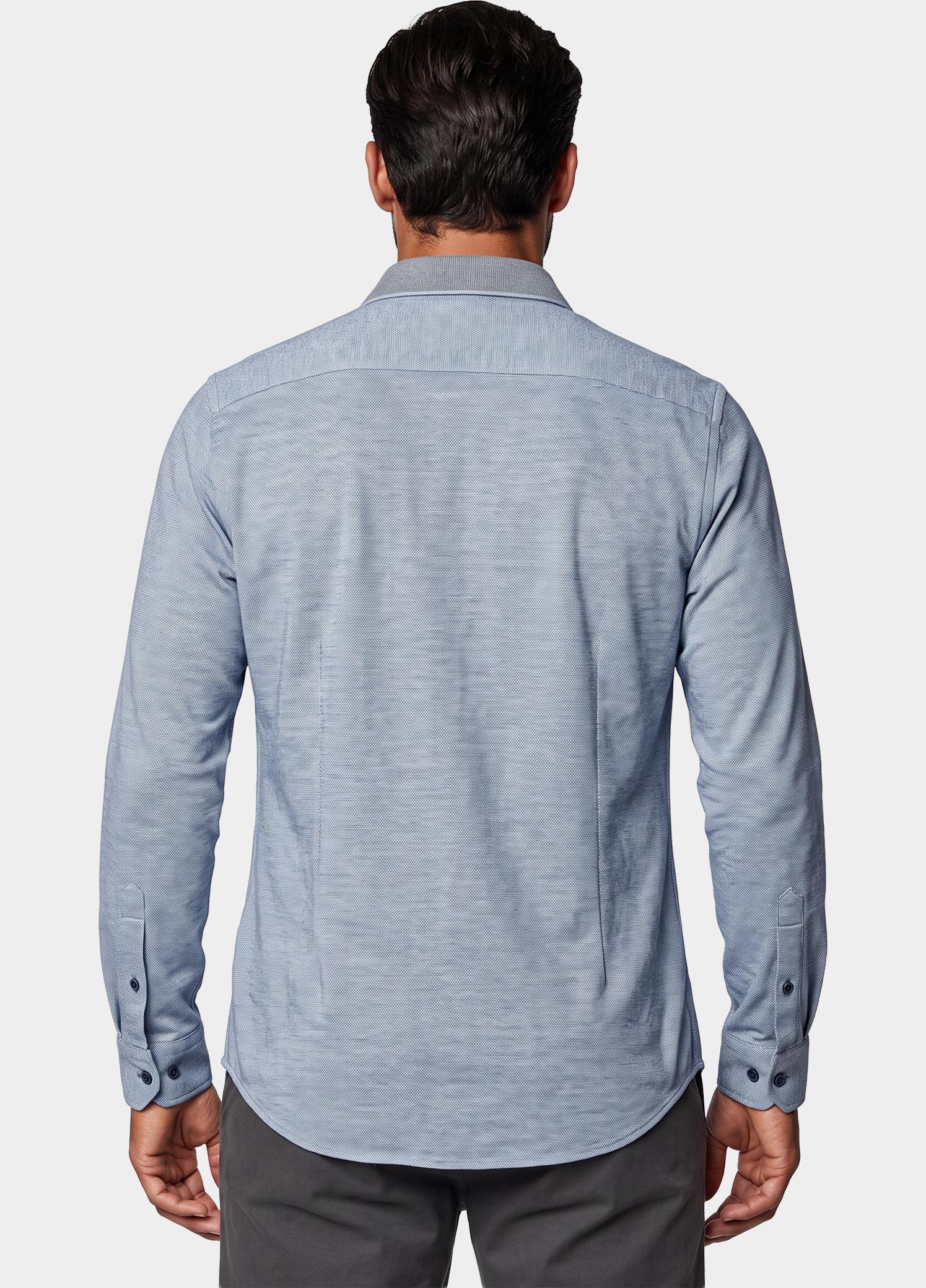 R2 Amsterdam Overhemd heren Blauw Knitted polyester sorona shir 134.WSP.013/014
