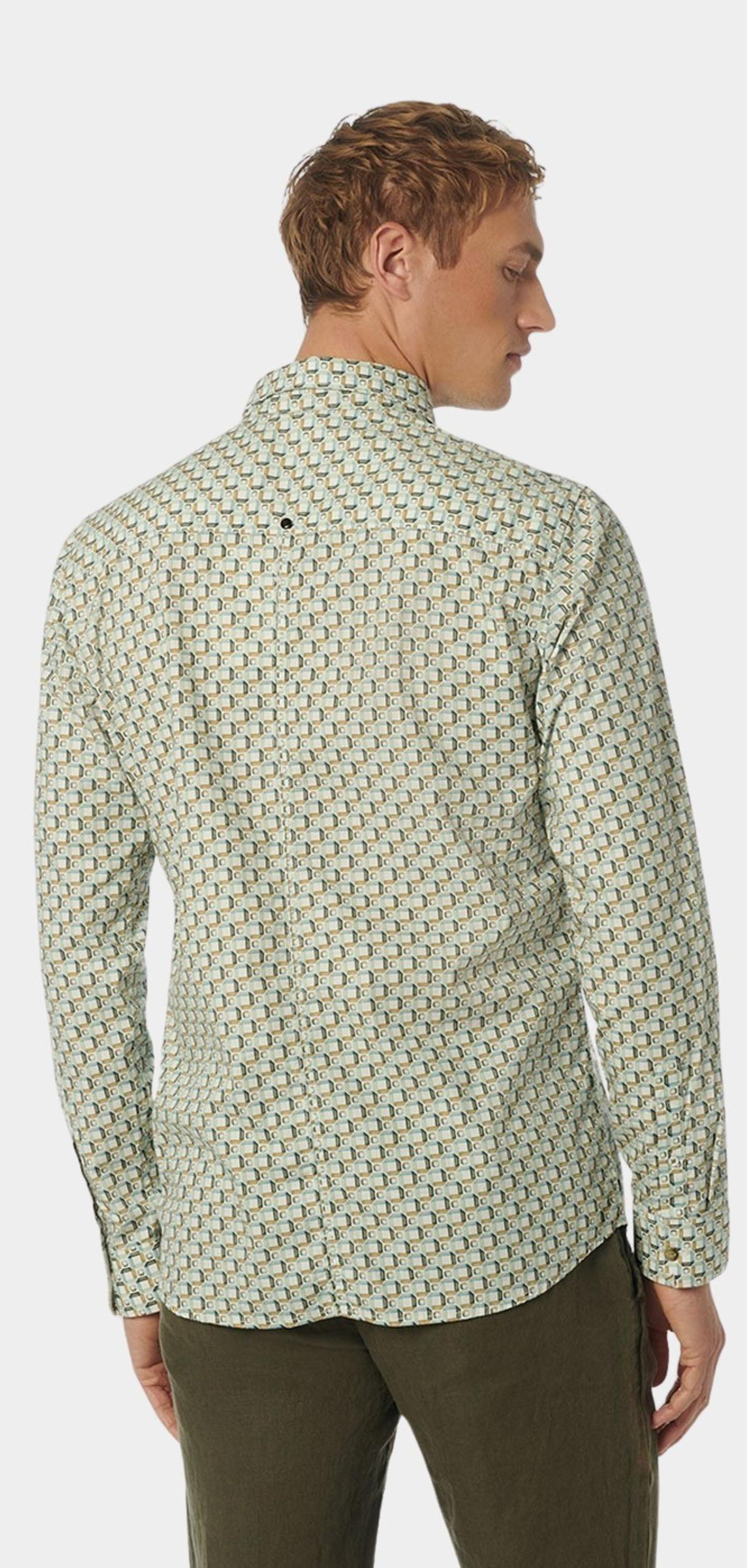 No Excess Casual hemd lange mouw Groen Shirt Stretch Allover Printed 23450209/058