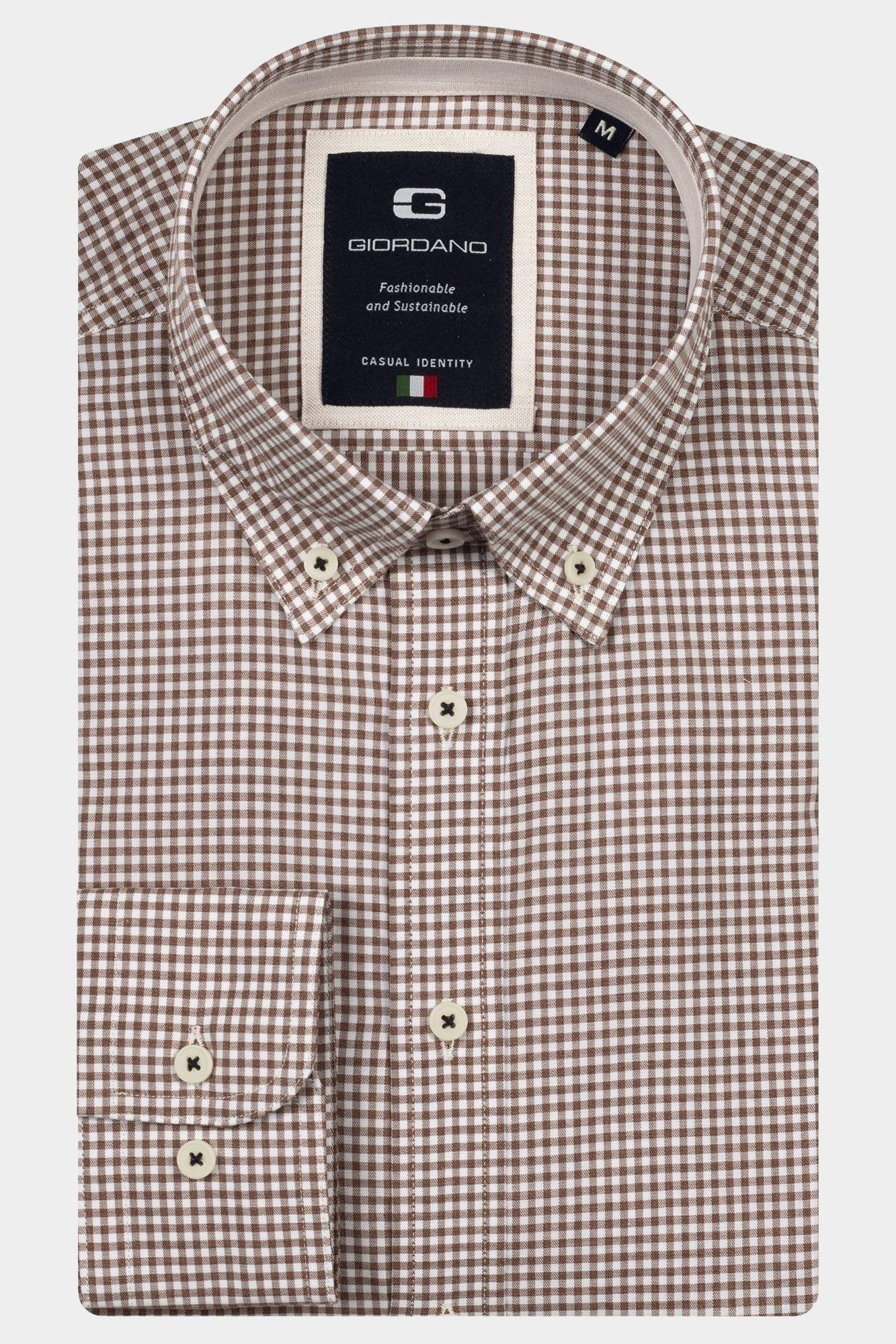 Giordano Casual hemd lange mouw Bruin Loretto long sleeve button do 527837/80