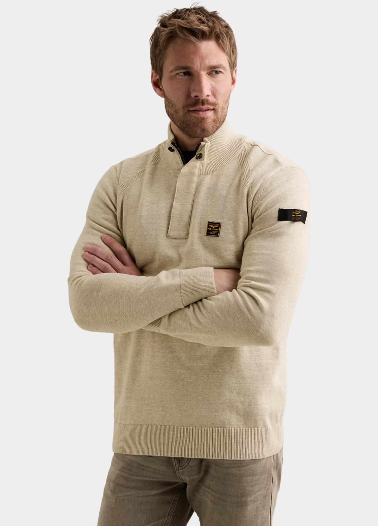 PME Legend Half Zip Beige Half zip collar cotton rib me PKW2609302/7013