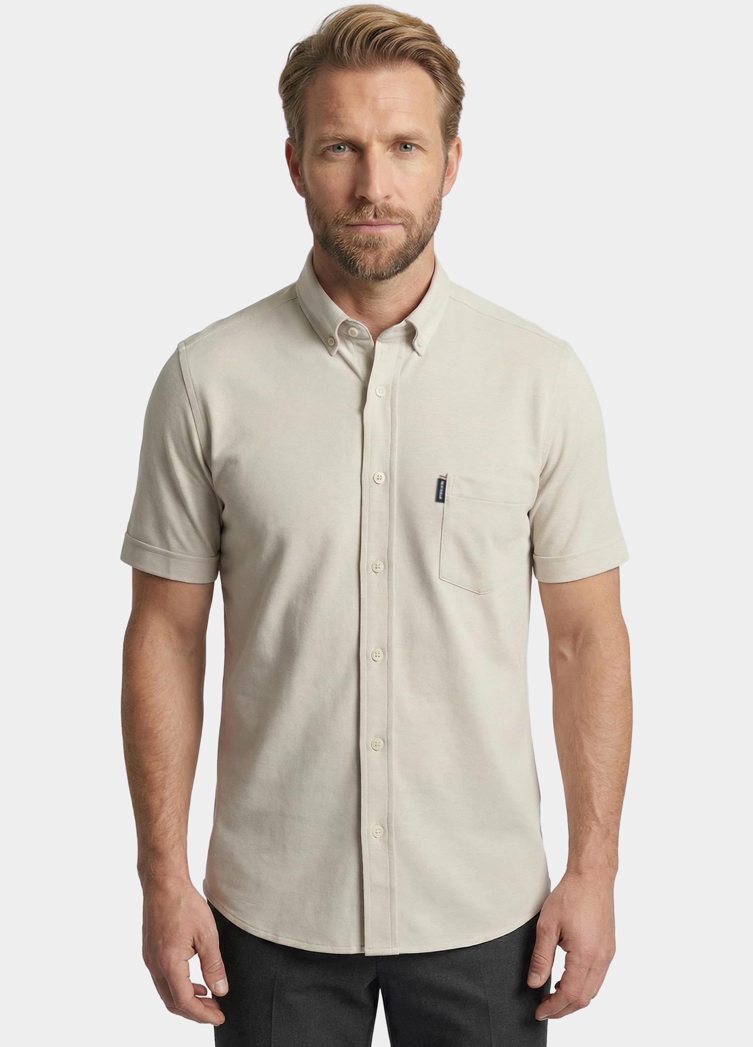 Giordano overhemd korte mouw heren Beige Alfa Short Sleeve Button Down 616078/82