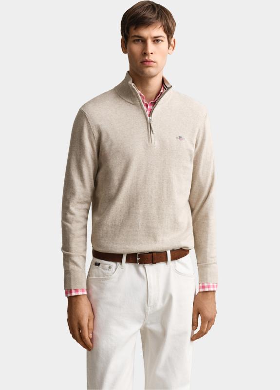 Gant Half Zip Beige Klassieke sweater van katoen 8030564/198
