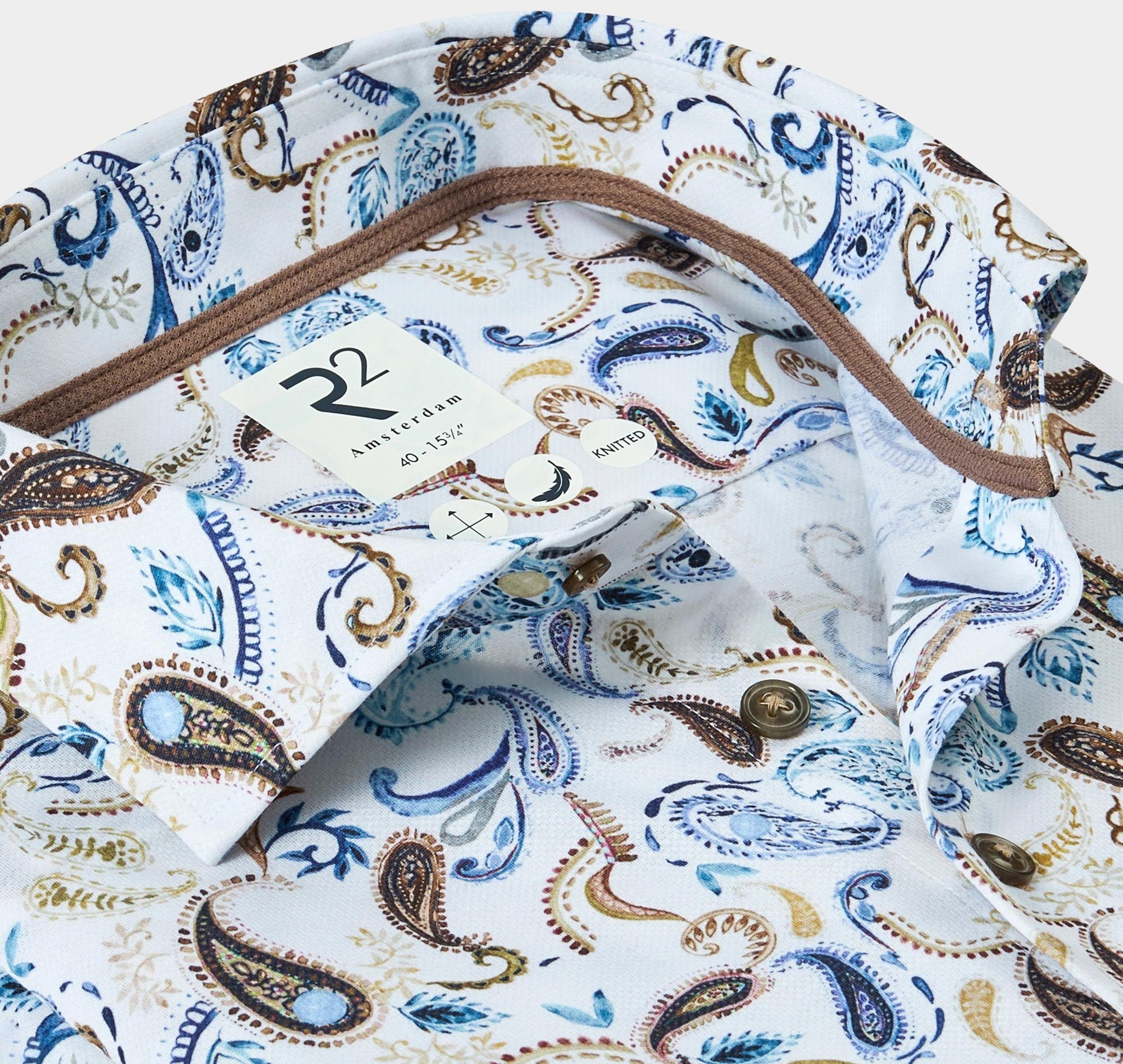 R2 Amsterdam Overhemd extra lange mouw Beige Beige paisley print on knitte 130.WSP.XLS.009/045