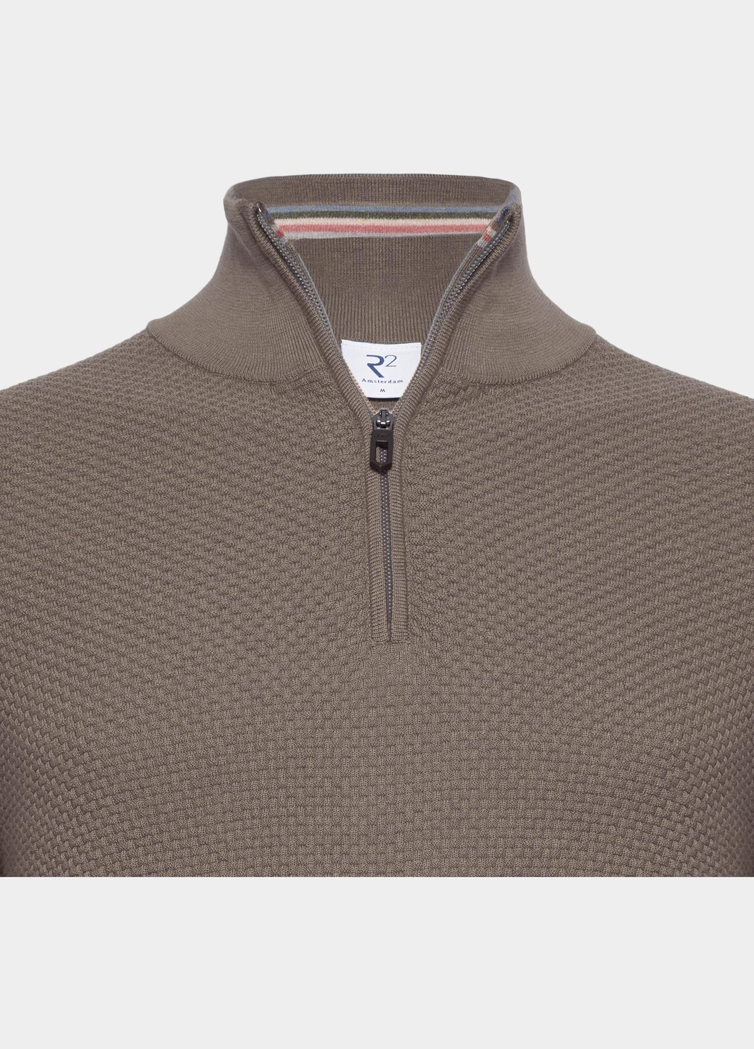 R2 Amsterdam Pullover heren Bruin Structured half zip 134.ZIP.001/042