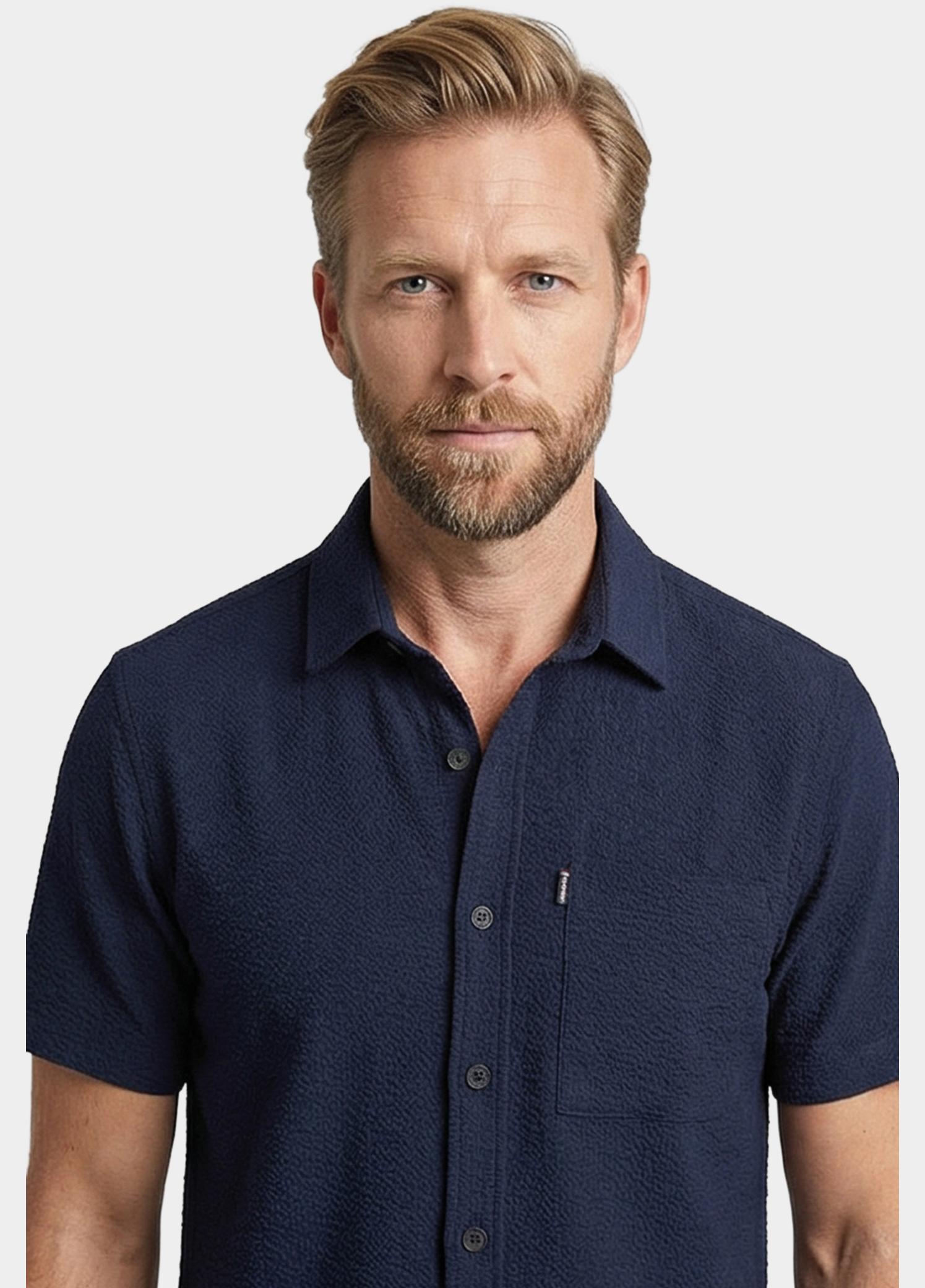 Giordano overhemd korte mouw heren Blauw Puglia Short Sleeve Shirt Tec 616005/60
