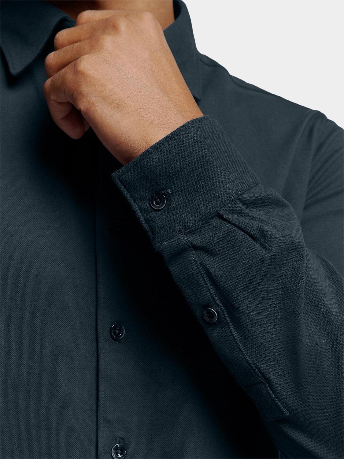 No Excess Casual hemd lange mouw Blauw Shirt Jersey Pique Stretch N4186/078