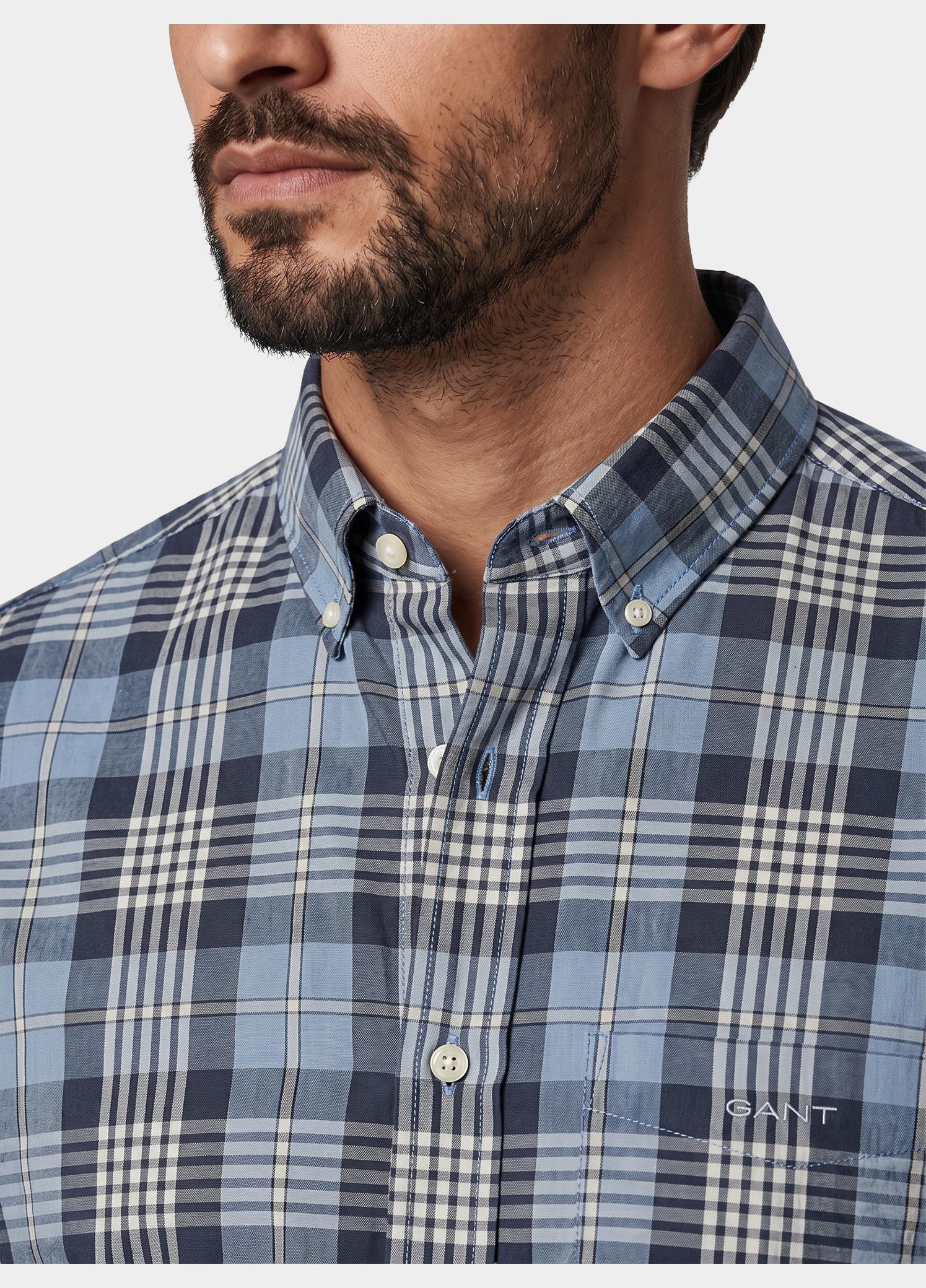 Gant Overhemd heren Blauw Checked Melange Poplin Shirt 3262006/901