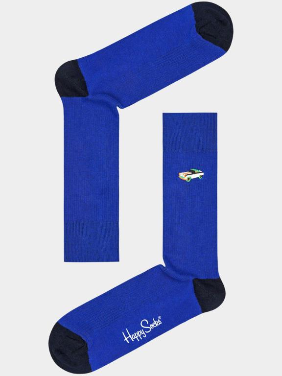 Happy Socks Sokken Blauw Ribbed Embroidery Car RECAR01/6300