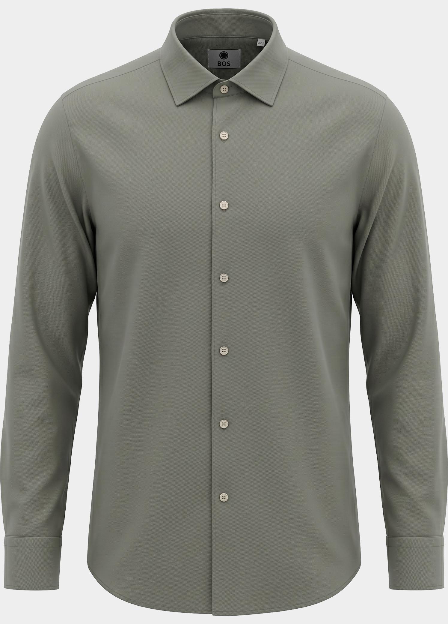Bos Casual hemd lange mouw Groen Linnen Shirt 5405.426/356