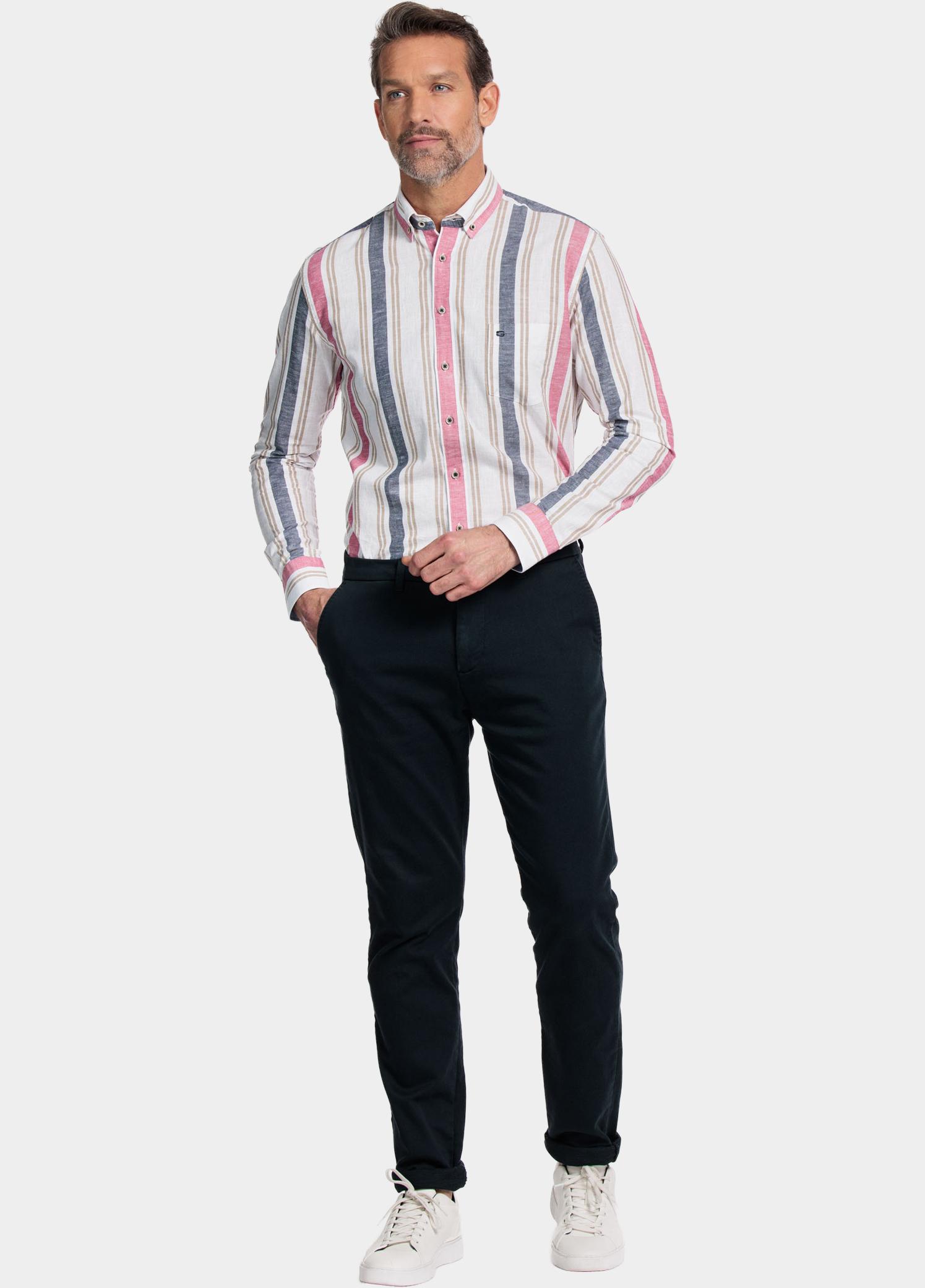 Giordano Overhemd heren Rood Ivy, LS Button Down Hemp Stri 417104/30