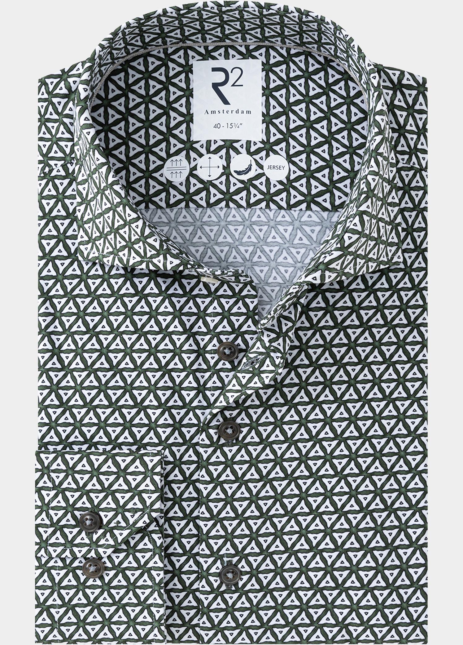 R2 Amsterdam Overhemd heren Groen Printed single jersey shirt 134.WSP.005/074