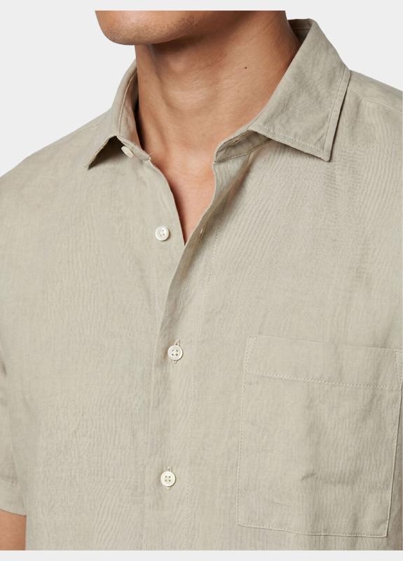 Bos Casual hemd korte mouw Beige Linnen Shirt 5700.426/606