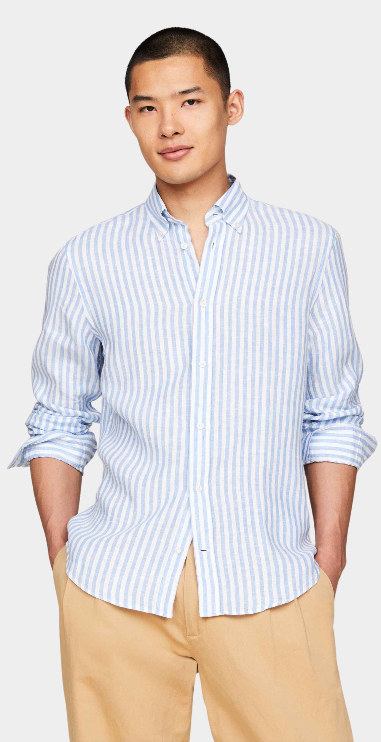 Tommy Hilfiger Casual hemd lange mouw Blauw DC Bold Linen Stripe Shirt MW0MW34646/0A4