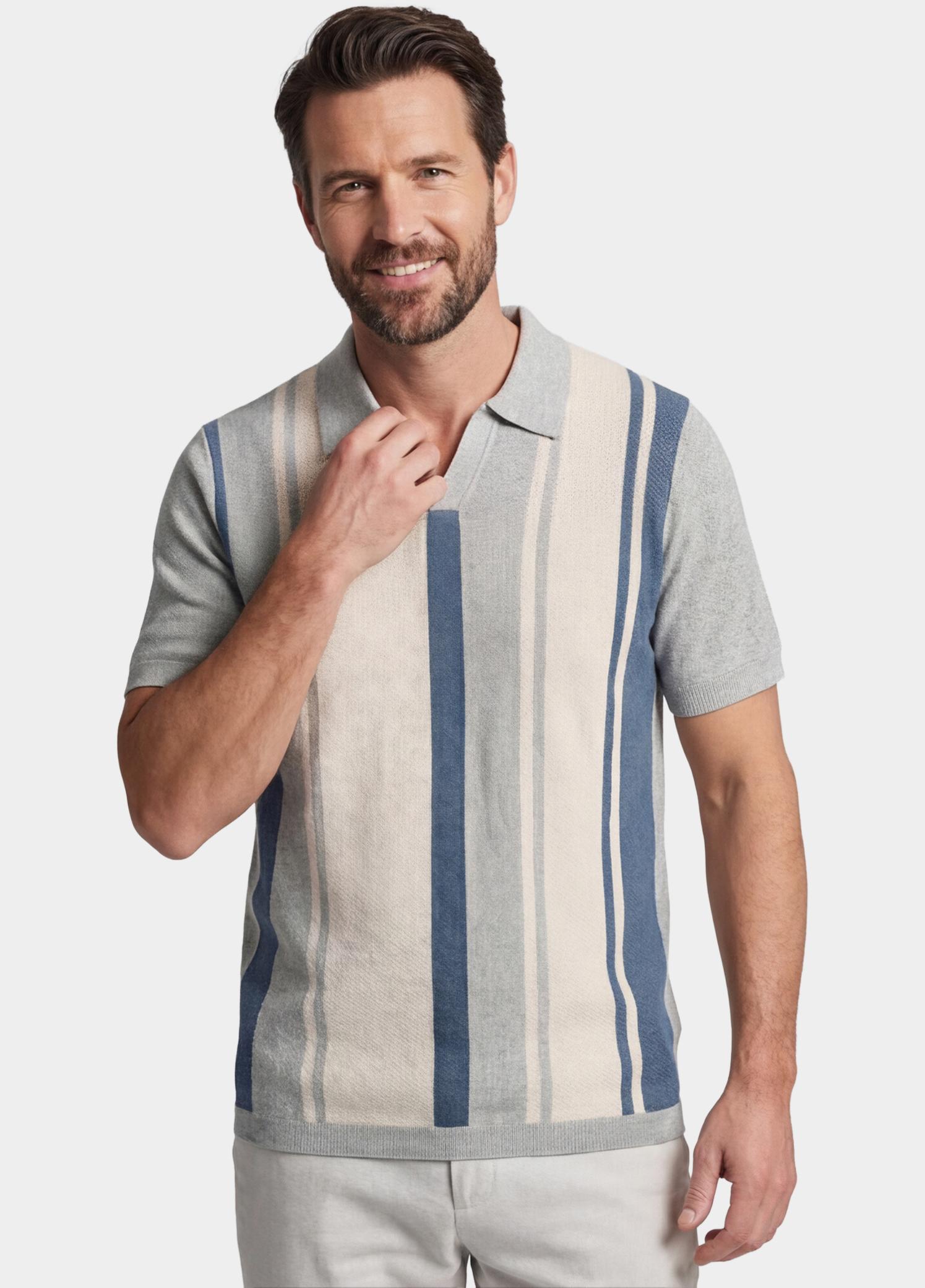 Baileys Polo heren Blauw Polo knitted-SS V-Collar all 615770/645