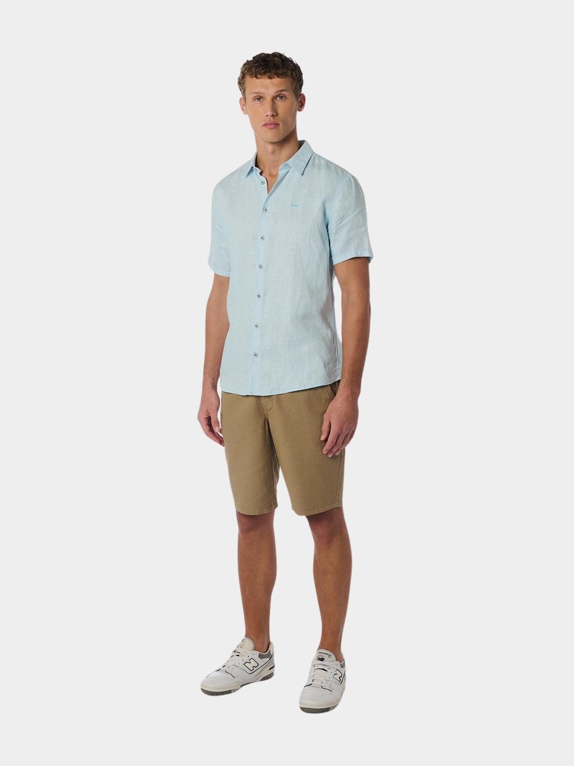 No Excess Casual hemd korte mouw Blauw Shirt Short Sleeve Linen Soli 23480336SN/151
