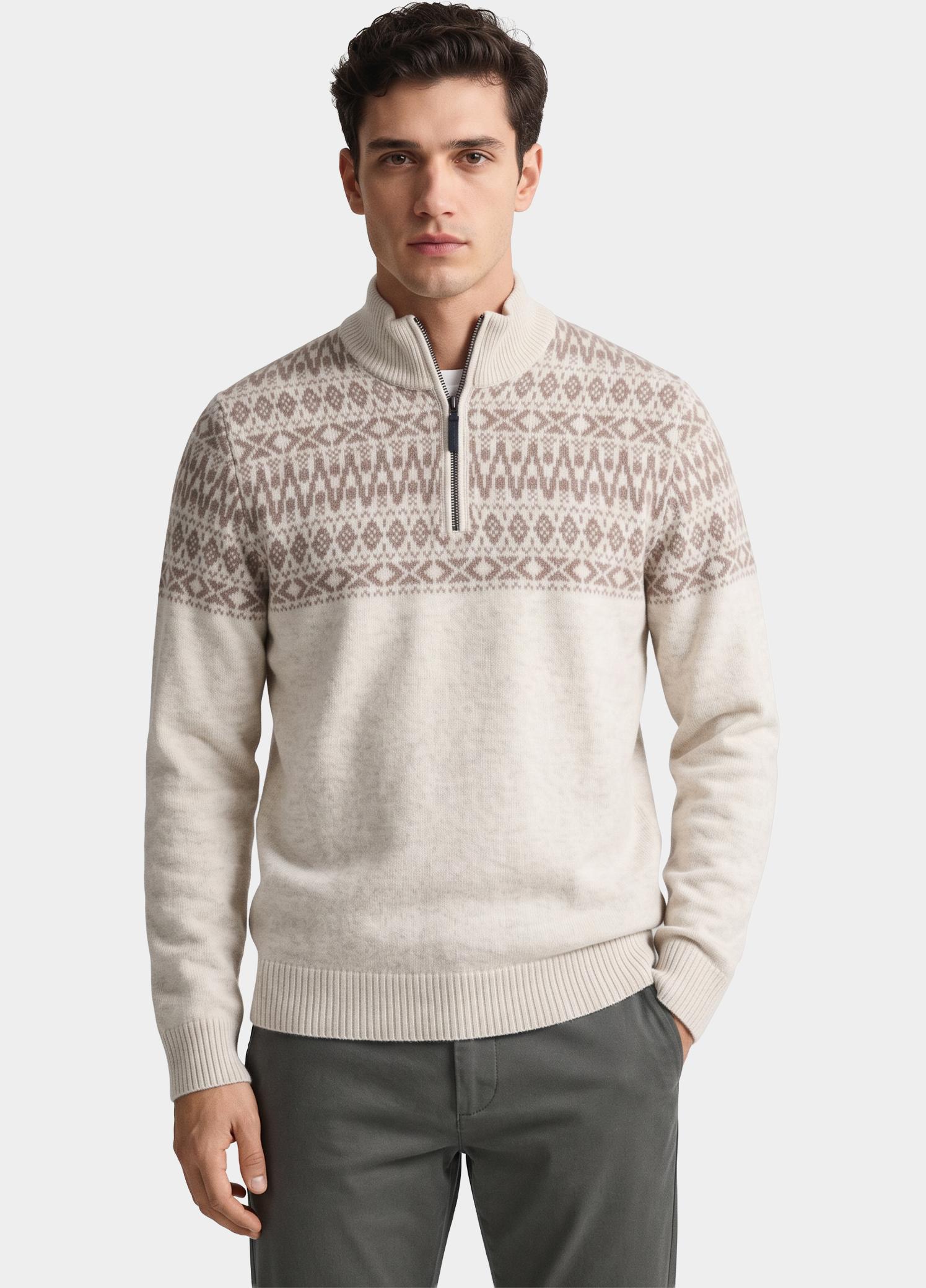 Baileys Half Zip Beige 10gg, Nordic Knit Jacquard at 628428/825