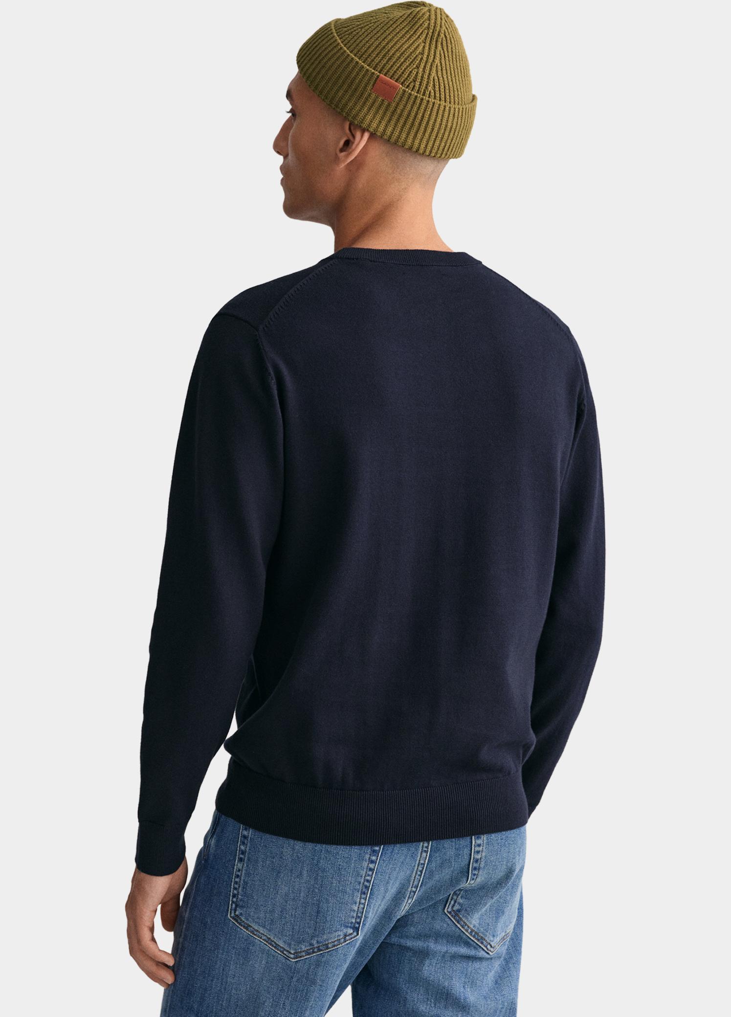 Gant Pullover heren Blauw Katoenen trui met ronde hals 8030561/433