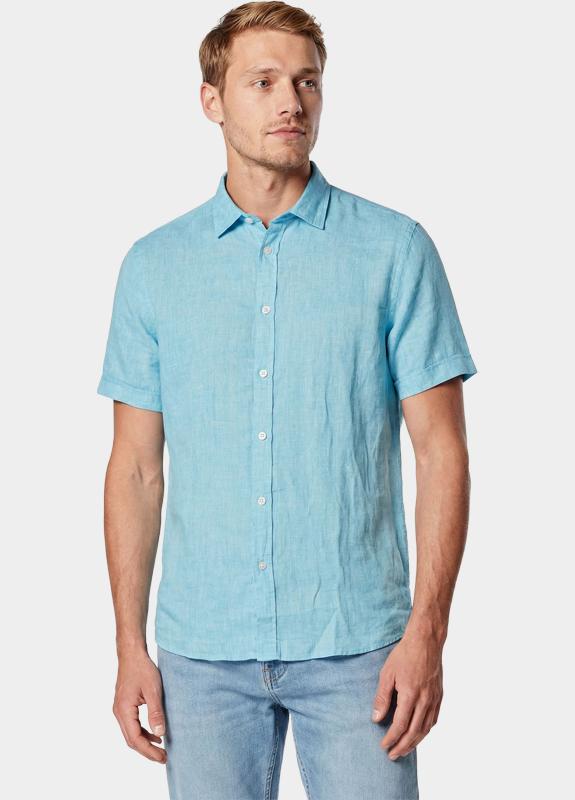 Blue Coast overhemd korte mouw heren Blauw 100% linnen, regular fit 115L/0016