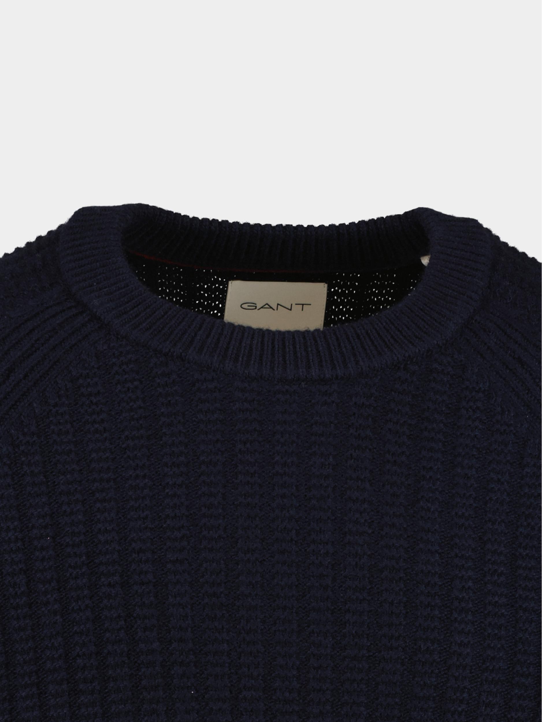 Gant Pullover Blauw Texture Raglan C-Neck 8050168/433