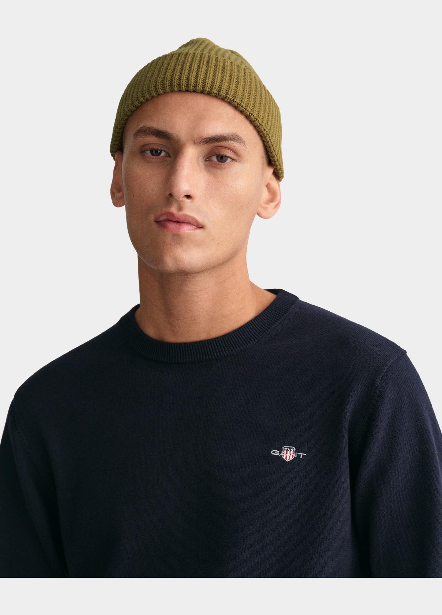 Gant Pullover heren Blauw Katoenen trui met ronde hals 8030561/433