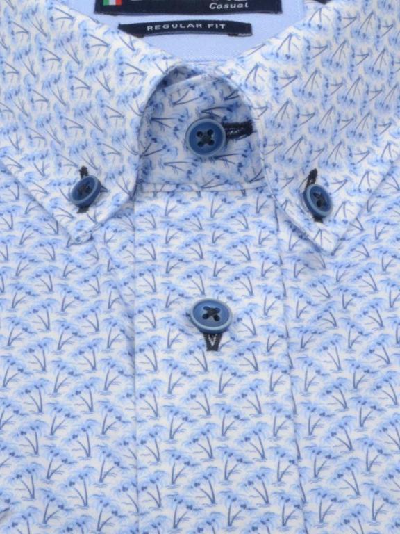 Giordano Casual hemd korte mouw Blauw overhemd blauw met print 106022/61