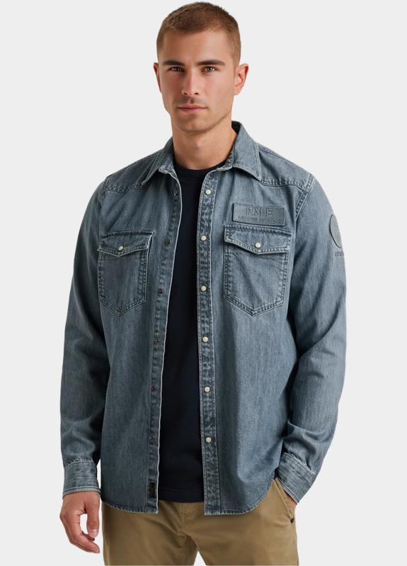 PME Legend Casual hemd lange mouw Blauw LONG SLEEVE SHIRT Indigo Deni PSI2511248/DEB