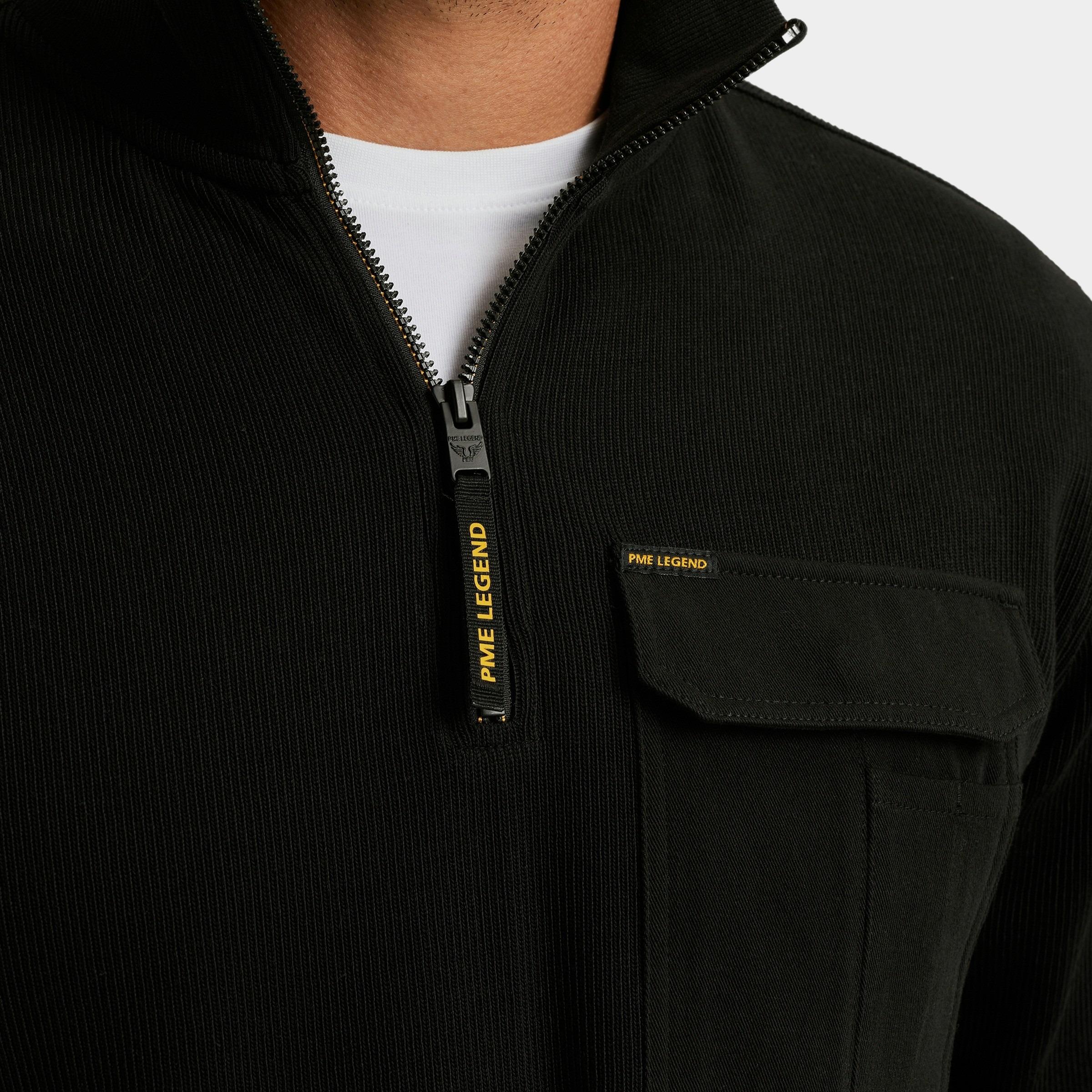 PME Legend Half Zip Zwart Half zip collar knit look jer PSW2509457/999