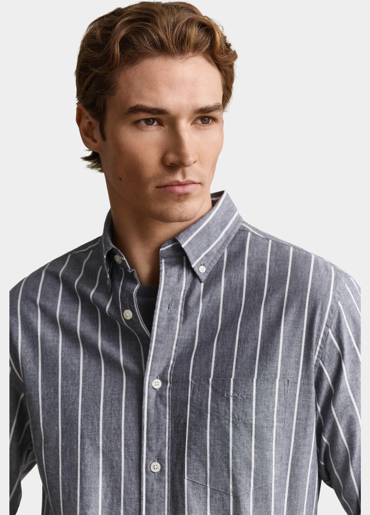 Gant Overhemd heren Blauw Mélange poplin overhemd met st 3262005/901