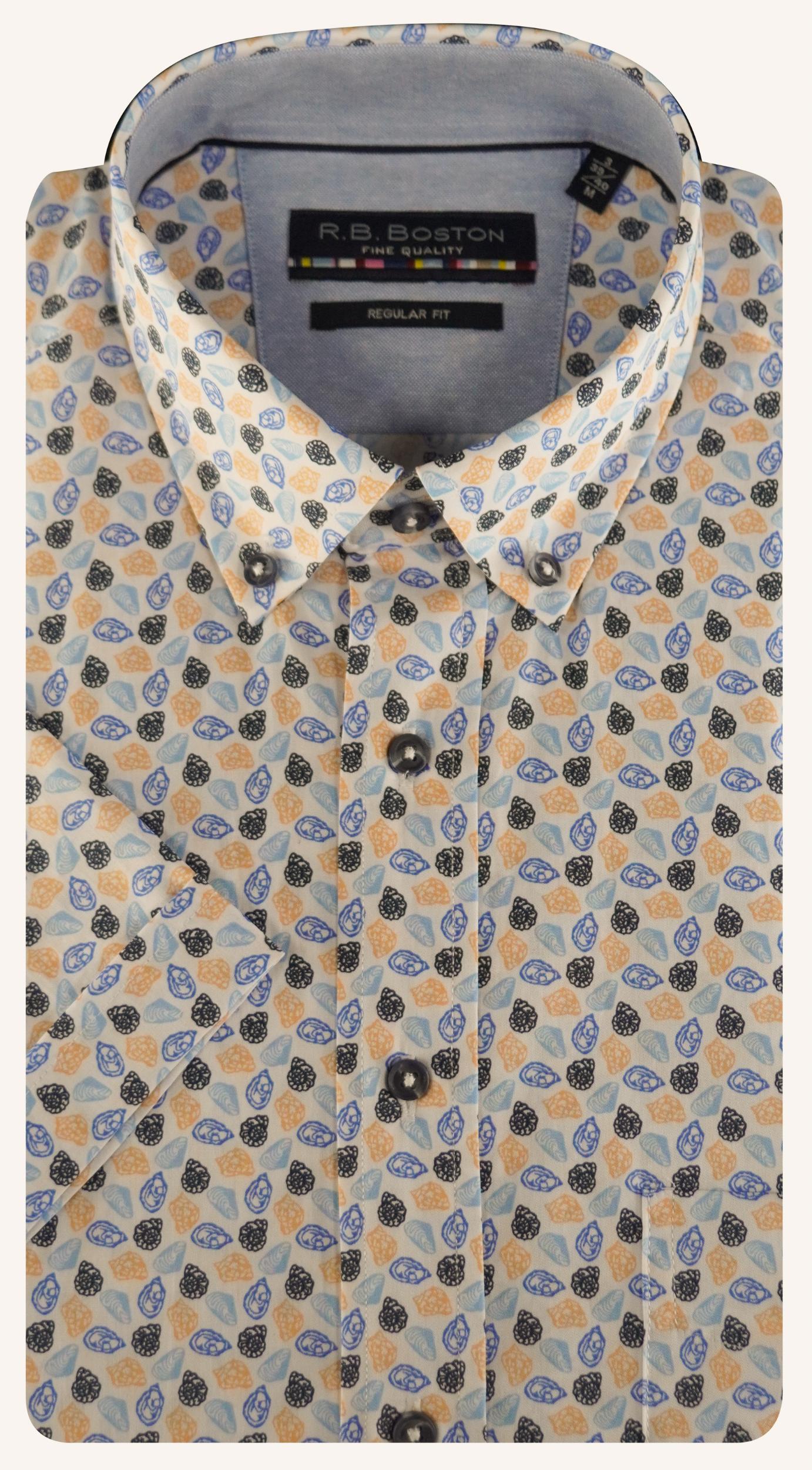 R.B. Boston Casual hemd korte mouw Oranje regular fit met print 516670/604