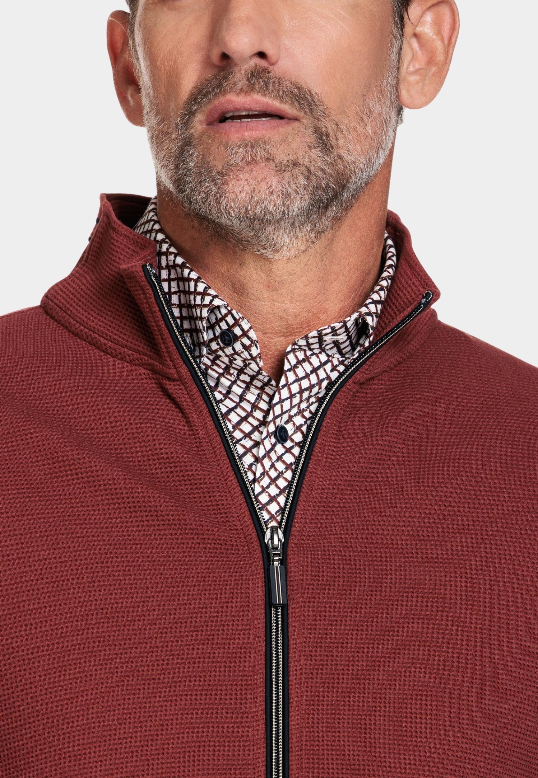 Baileys Vest Rood Sweat Cardigan Zip  waffle in 322293/38
